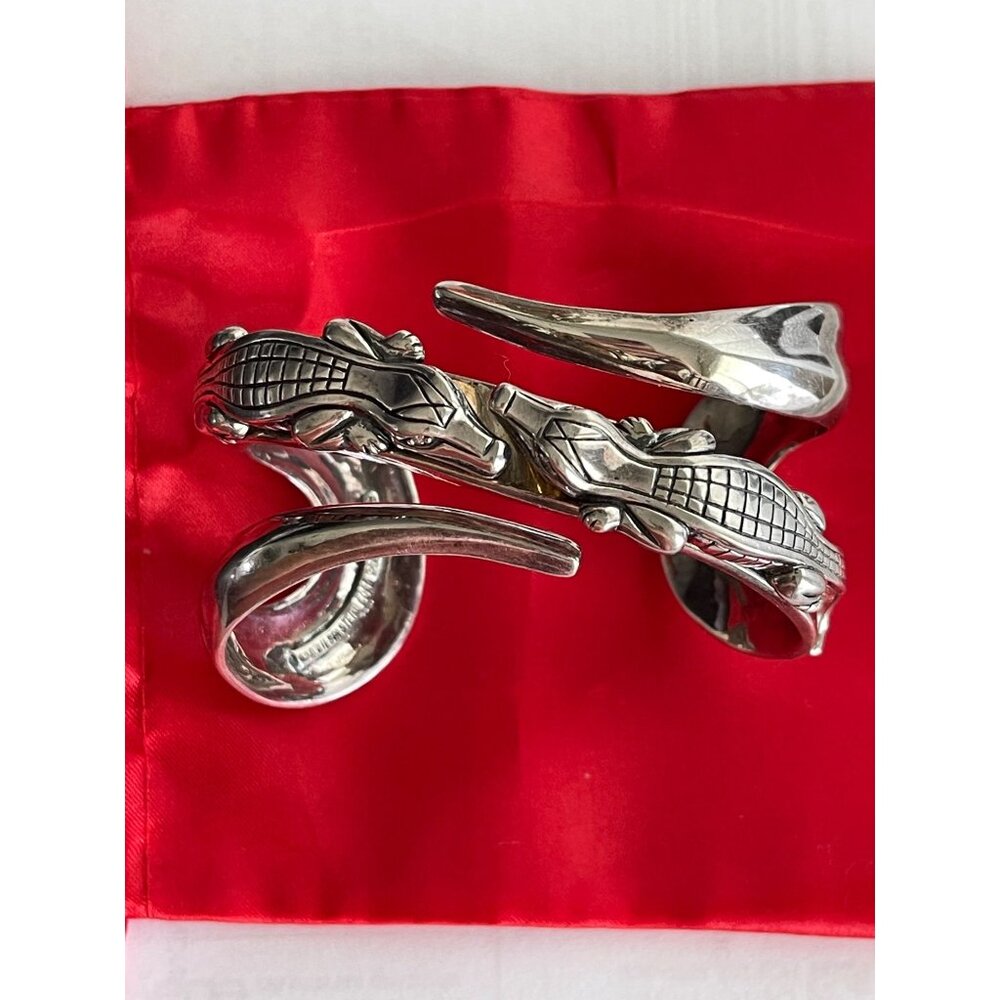 BARRY KIESELSTEIN CORD Sterling Alligator Cuff Bracelet with Diamond Eyes Vintag